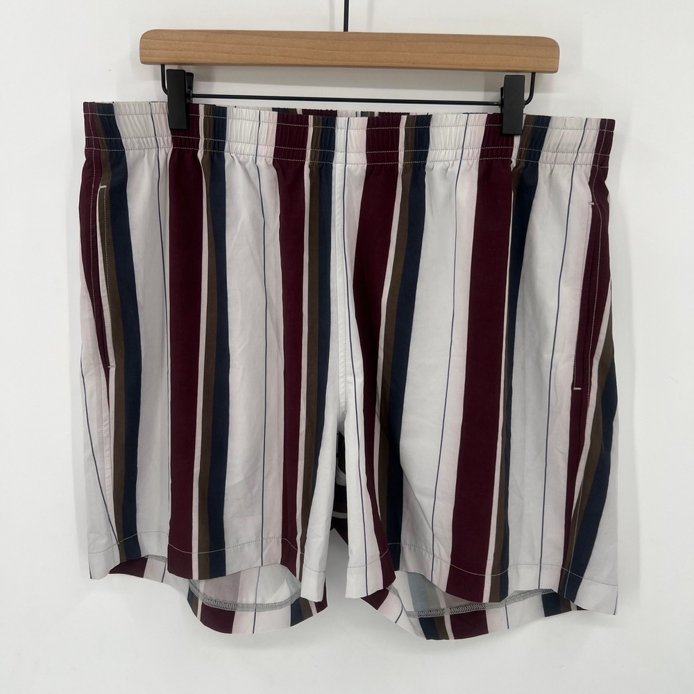 Bearbottom Mens XL Lightweight Retro Striped Shorts Burgundy Navy Brown White